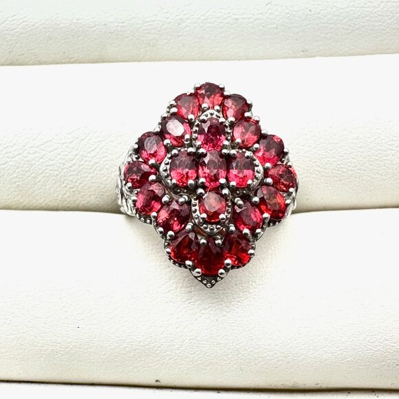 D Joy Red Ruby Cluster Sterling Silver Ring Size 6 - Picture 2 of 4
